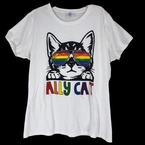 Ally Cat Rainbow T-Shirt; Kitty Pride Shirt SZ Junior L